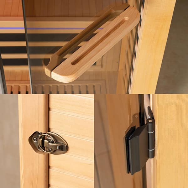 2-Person Indoor Canadian Hemlock Infrared Sauna with 7-Carbon Fiber Heaters, Red Light Function and Sound System