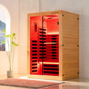 2-Person Indoor Canadian Hemlock Infrared Sauna with 7-Carbon Fiber Heaters, Red Light Function and Sound System