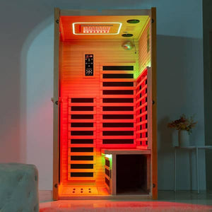 2-Person Indoor Canadian Hemlock Infrared Sauna with 7-Carbon Fiber Heaters, Red Light Function and Sound System